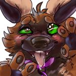  1:1 african_wild_dog anthro bodily_fluids canid canine chain collar green_eyes hi_res male mammal open_mouth pawpads peace_sign_(disambiguation) saliva sgtsquishy solo tongue tongue_out 