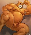  abruptus absurd_res animal_crossing anthro armpit_hair balls belly bodily_fluids body_hair butt erection eyebrows foreskin genital_fluids genitals half-erect hi_res male mammal musclegut nintendo nipples nude overweight overweight_male pecs penis perineum precum small_penis solo teddy_(animal_crossing) thick_eyebrows ursid video_games 