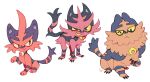  cat cat_focus commentary creature english_commentary full_body gen_7_pokemon no_humans one_eye_closed pinkgermy pokemon pokemon_(creature) simple_background sitting standing torracat white_background yellow_eyes 