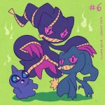 banette character_name commentary creature english_commentary floating full_body gen_3_pokemon ghost green_background grin inktober looking_at_another mega_banette mega_pokemon no_humans number pokemon pokemon_(creature) pokemon_number shupper simple_background smile tonestarr 