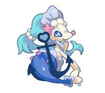  blue_eyes closed_mouth commentary creature english_commentary full_body gen_7_pokemon long_hair no_humans pinkgermy pokemon pokemon_(creature) primarina signature simple_background smile solo tied_hair white_background 