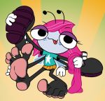  4_toes antennae_(anatomy) arthropod barefoot clothing dipteran feet female foot_focus footwear hair hi_res insect maggie_pesky pink_hair shoes soles solo the_buzz_on_maggie toes tongue yowesephth 