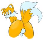  alpha_channel anthro anus backsack balls bodily_fluids butt canid canine fox fur genitals hi_res looking_back male mammal miles_prower nude open_mouth penis solo sonic_the_hedgehog_(series) sweat tangybutts uncut video_games white_balls yellow_body yellow_fur 