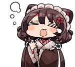 1girl =_= animal_ears bangs blush_stickers brown_hair brown_kimono closed_eyes dog_ears dog_hair_ornament eyebrows_visible_through_hair facing_viewer flower hair_between_eyes hair_flower hair_ornament inui_toko japanese_clothes kanikama kimono long_sleeves lowres maid_headdress nijisanji open_mouth queen&#039;s_blade red_flower simple_background sleepy sleeves_past_wrists solo teardrop upper_body virtual_youtuber wavy_mouth wide_sleeves yawning 