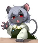  3_fingers alpha_channel ambiguous_gender anthro claws clothed clothing cookie☆ fingers fur gem grey_body grey_fur grey_hair hair hi_res jewelry kemono mammal mouse murid murine necklace nyon_(cookie) pawpads rakkaon red_eyes rodent short_hair simple_background solo translated_description transparent_background whiskers young 