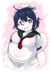  anthro breasts clothed clothing domestic_cat felid feline felis female fur hair hi_res kemono mammal medium_breasts minamitsu_murasa nipple_outline open_mouth purple_eyes purple_hair rakkaon sailor_hat sailor_uniform slightly_chubby solo touhou video_games white_body white_fur 