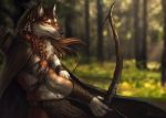  2020 5_fingers black_nose blue_eyes brown_body brown_fur canid canine canis day detailed_background digital_media_(artwork) ear_piercing ear_ring fingers forest fur grass mammal outside piercing smile tree wolf yasmil 