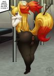  2020 anthro anus arm_tuft bangs barefoot bedroom_eyes bent_over black_body black_fur black_text black_tuft blonde_hair braixen breasts butt cheek_tuft dialogue ear_tuft english_text eye_through_hair eyebrow_through_hair eyebrows eyelashes facial_tuft fangs female fluffy fluffy_tail full-length_portrait fur fur_tuft genitals glistening glistening_anus glistening_body glistening_butt glistening_eyes glistening_fur glistening_genitalia glistening_hair glistening_pussy glistening_tail hair half-closed_eyes hi_res hip_tuft humanoid_genitalia humanoid_pussy inner_ear_fluff inside light long_hair looking_at_viewer looking_back multicolored_body multicolored_fur multicolored_tail narrowed_eyes nintendo nude open_mouth open_smile orange_body orange_fur orange_tail pink_eyes pink_tongue plump_labia pok&eacute;mon pok&eacute;mon_(species) portrait presenting presenting_anus presenting_hindquarters presenting_pussy prick_ears public public_nudity public_transportation pussy question raised_heel raised_tail rear_view seductive shadow sharp_teeth shoulder_tuft side_boob slim small_breasts small_waist smile snout standing talking_to_viewer tanukiarts teeth text tongue translucent translucent_hair tuft two_tone_tail video_games watermark yellow_body yellow_fur yellow_tail 
