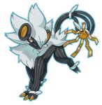  blue_outline claws commentary creature english_commentary full_body fusion gen_4_pokemon gen_7_pokemon highres looking_at_viewer luxray no_humans outline pinkgermy pokemon pokemon_(creature) signature simple_background solo ultra_beast white_background xurkitree yellow_eyes 