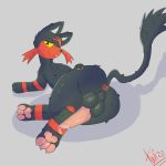  1:1 2020 balls bodily_fluids claws erection feral fur genitals hi_res litten looking_at_viewer male mammal nintendo nude pawpads paws penis pok&eacute;mon pok&eacute;mon_(species) presenting simple_background smile solo tongue twizzxy video_games 
