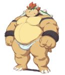  3_toes analon_(artist) anthro armband bowser claws clothed clothing collar eyebrows fist hair horn koopa male mario_bros musclegut nintendo red_hair scalie shell simple_background solo spiked_shell spikes toe_claws toes topless underwear video_games white_background white_clothing white_underwear wristband 