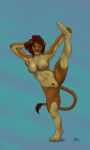  anthro big_breasts black_claws breasts brown_body brown_fur claws felid female fur hair lion looking_at_viewer mammal muscular muscular_female nipples pantherine piercing shoka_attenborough smile solo tail_tuft thick_thighs tuft 