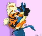  anthro arcanine blackfury blush canine duo female kissing lucario male mammal nintendo on_wall pok&#233;mon pokemon sex straight video_games 