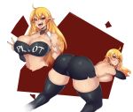  ass_up big_breasts big_butt blonde_hair breasts butt cleavage clothed clothing fangs female hair hi_res humanoid long_hair not_furry solo taiger text tongue tongue_out topless vampire 