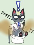  ! animal_crossing anthro bottomless clothed clothing domestic_cat eyewear fart fart_fetish felid feline felis glasses male mammal necktie nintendo paws raymond_(animal_crossing) solo suit surprise toilet video_games zipper_(artist) 