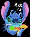  2020 alien ambiguous_gender angry antennae_(anatomy) artmegeddon back_spines black_background blue_body blue_fur blue_nose claws dipstick_antennae disney experiment_(lilo_and_stitch) fur glowing head_tuft hi_res holding_object holding_weapon lilo_and_stitch looking_at_viewer male_(lore) multicolored_antennae notched_ear plasma_blaster plasma_gun ranged_weapon simple_background solo stitch_(lilo_and_stitch) tuft weapon 