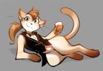  alcohol anthro beverage bottomless brown_eyes brown_hair clothed clothing conditional_dnp domestic_cat felid feline felis female feral flat_chested fur hair looking_at_viewer mammal paws ponytail solo tan_body tan_fur tom_fischbach tuxedo_vest whiskers 