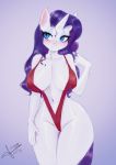  anthro anthrofied big_breasts bikini blush breasts clothed clothing equid female friendship_is_magic hair hi_res horn mammal mrscurlystyles my_little_pony purple_hair rarity_(mlp) sling_bikini solo swimwear thick_thighs unicorn white_body wide_hips 
