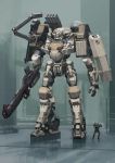  1boy \m/ absurdres chaboex commentary double_\m/ full_body gun helmet highres mecha original pose science_fiction weapon 