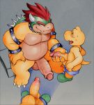  2020 anthro anthro_on_anthro balls big_penis bodily_fluids bowser claws clothing collar daftpatriot digital_media_(artwork) erection genitals glans group hair half-closed_eyes handjob hi_res horn humanoid_genitalia humanoid_penis koopa koopa_troopa larger_male male male/male mario_bros muscular muscular_male narrowed_eyes nintendo nude open_mouth penile penis red_hair reptile scalie sex simple_background size_difference smaller_male smile spikes sweat uncut underwear vein veiny_penis video_games 