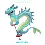 1:1 ambiguous_gender beady_eyes blue_body blue_eyes cryptid-creations english_text feral green_body humor ogopogo open_mouth pogo_stick pun simple_background solo text url visual_pun white_background 