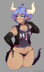  animal_humanoid breasts cleavage clothed clothing cosma dragon dragon_humanoid ear_piercing ear_ring female hand_on_hip hi_res horn humanoid panties piercing simple_background solo taiger underwear 
