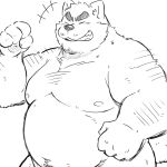  1:1 2020 anthro belly canid canine canis domestic_dog eyes_closed humanoid_hands kemono male mammal monochrome moobs mtmnkmn nipples overweight overweight_male simple_background solo white_background 