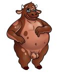  absurd_res anthro balls bovid brown_body brown_fur caprine flaccid fogelsnach fur genitals goat hi_res humanoid_genitalia looking_at_viewer male mammal moobs navel nude open_mouth overweight overweight_male penis sibluself simple_background smile solo 