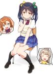  bangs blue_hair blush bow bowtie chair commentary_request full_body hair_between_eyes hand_in_hair kousaka_honoka long_hair looking_at_viewer love_live! love_live!_school_idol_project minami_kotori otonokizaka_school_uniform pleated_skirt red_neckwear school_uniform shirt short_sleeves simple_background sitting skirt skull573 solo_focus sonoda_umi striped striped_neckwear twintails white_background white_shirt 