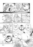  2020 anthro balls bathing belly comic cute_fangs duo english_text genitals hi_res humanoid_genitalia humanoid_hands humanoid_penis kemono male mammal monochrome moobs mtflying30371 overweight overweight_male penis sitting text ursid 