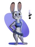  2020 3:4 abstract_background anthro barefoot belt bottomless bulletproof_vest clothed clothing color_swatch convenient_censorship dipstick_ears disney female hand_on_hip judy_hopps lagomorph leporid mammal multicolored_ears navel purple_background purple_eyes rabbit simple_background smile solo standing tggeko utility_belt white_background zootopia 