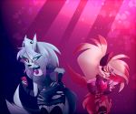  anthro canid canid_demon canine crymini_(zoophobia) demon duo female hazbin_hotel hellhound helluva_boss hi_res loona_(vivzmind) mammal red_sclera t-poser225 yellow_sclera 