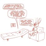  1:1 2020 alfred_seetherson ambiguous_gender anthro armchair barefoot chair chaise_longue clothed clothing dialogue diploma disney duo english_text eyewear fan_character furniture glasses holding_object humor lagomorph leporid mammal meta monochrome pen rabbit red_and_white rodent samur_shalem scut_tail simple_background sitting speech_bubble text therapy violet_hopps white_background zootopia 