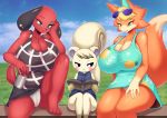  animal_crossing anthro audie_(animal_crossing) big_breasts breasts camel_toe canid canine canis cherry_(animal_crossing) clothing domestic_dog female group huge_breasts male mammal marshal_(animal_crossing) nintendo rodent sciurid size_difference smaller_male tailzkim tree_squirrel underwear video_games wolf 