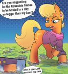  award city clothed clothing destruction dialogue ear_piercing ear_ring english_text equid equine female feral friendship_is_magic hi_res horse macro mammal mature_female ms._harshwhinny_(mlp) my_little_pony nignogs piercing pony solo text trophy 