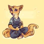  1:1 2017 anthro barefoot canid canine clothed clothing disney female fox fully_clothed fur head_tuft looking_at_viewer low_res mammal overalls simple_background sitting skye_(zootopia) solo tuft yellow_background yellow_body yellow_fur yelnatsdraws zootopia 