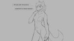 16:9 2020 anthro breasts canid canine canis dialogue english_text female fur genitals grey_background hair looking_at_viewer mammal monochrome nipples nude pussy simple_background sketch solo talking_to_viewer text watsup widescreen wolf 