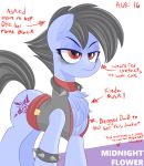  black_hair blue_body bracelet chest_tuft clothed clothing english_text equid equine eyeshadow female feral hair hi_res horse jewelry makeup mammal my_little_pony nignogs pony solo spiked_bracelet spikes text tuft 