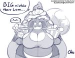  anthro belly big_belly big_breasts breasts cleavage clothed clothing female female/female floatzel food huge_breasts larger_female nekocrispy nidoqueen nintendo pok&eacute;mon pok&eacute;mon_(species) scared sharp_teeth size_difference smaller_female stuffing teeth text thick_thighs url video_games wide_hips 