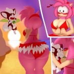  &lt;3 &lt;3_eyes 1:1 amy_rose beach big_breasts big_butt bikini breasts butt chip_(sonic) clothing denizen1414 eulipotyphlan female hedgehog hi_res huge_breasts huge_butt kissing male mammal seaside size_difference smile sonic_the_hedgehog_(series) sonic_unleashed sunset swimwear wide_hips 