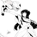  1boy 1girl breasts chinese_commentary commentary_request dress ejami gloves greyscale gundam gundam_00 helmet long_hair marina_ismail monochrome pilot_suit setsuna_f_seiei simple_background white_background 