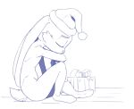  2018 anthro cheek_tuft christmas clothing disney ears_down eyes_closed facial_tuft fur gift hat headgear headwear holidays judy_hopps lagomorph leporid mammal mostly_nude pivoted_ears qrog rabbit santa_hat side_view sitting solo tuft zootopia 