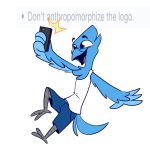  2019 alpha_channel anthro avian beak bird blue_body blue_feathers bottomwear cellphone clothed clothing digital_media_(artwork) english_text feathers happy hi_res male open_mouth open_smile phone piemations selfie shirt shorts simple_background smile solo tail_feathers text topwear transparent_background tweetfur twitter 