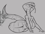  4:3 absurd_res anatomically_correct anatomically_correct_genitalia animal_genitalia anthro breasts cloaca cloacal cloacal_penetration dildo female genitals hi_res ikakins masturbation monochrome naga non-mammal_breasts open_mouth penetration reptile scalie serpentine sex_toy simple_background snake solo tongue tongue_out toy video_games viper_(x-com) x-com x-com:_chimera_squad 