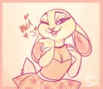  2019 anthro blowing_kiss border bottomwear clothed clothing disney ears_down female fully_clothed fur judy_hopps lagomorph leporid low_res mammal one_eye_closed pivoted_ears rabbit skirt solo wink yelnatsdraws zootopia 
