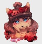  &lt;3 &lt;3_eyes 5_fingers anthro blue_eyes blush clothed clothing desubox digital_media_(artwork) female fingers flower flower_crown fur hair looking_at_viewer plant simple_background smile solo white_background 