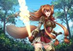  adsouto animal_humanoid breasts brown_body brown_fur brown_hair canid canid_humanoid canine canine_humanoid clothing female fur hair hi_res humanoid long_hair mammal mammal_humanoid melee_weapon raphtalia simple_background solo sword tanuki_humanoid the_rising_of_the_shield_hero weapon 