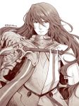  1boy armor fate/grand_order fate_(series) hagino_kouta long_hair male_focus monochrome plate_armor saint_george_(fate/grand_order) single_pauldron twitter_username white_background 