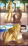  anthro blonde_hair blue_hair blush bottomless breasts brown_body brown_fur brown_hair canid canine canis clothed clothing comic dialogue domestic_dog duo_focus english_text felid female fur genitals grey_body grey_fur grey_hair group hair hi_res lagomorph lea_(wolfpack67) leporid lion male male/female mammal navel nipples nude outside palm_tree pantherine penis pink_nose predator/prey pussy rabbit sex tail_tuft text tree tuft will_(wolfpack67) wolf wolf_guard_(wolfpack67) wolfpack67 yellow_body yellow_fur ziggie13 