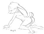  2019 anthro butt cheek_tuft disney eyes_closed facial_tuft female fingering fingering_self genitals head_tuft judy_hopps lagomorph leporid mammal masturbation monochrome pussy qrog rabbit simple_background smile solo tuft vaginal vaginal_fingering white_background zootopia 